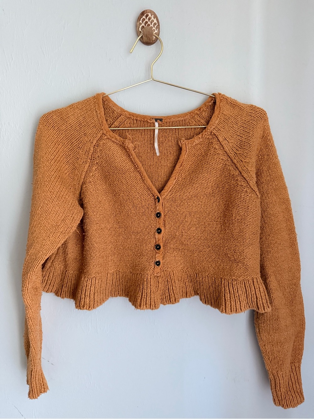 Free People Cropped V-Neck Button Henley Sweater